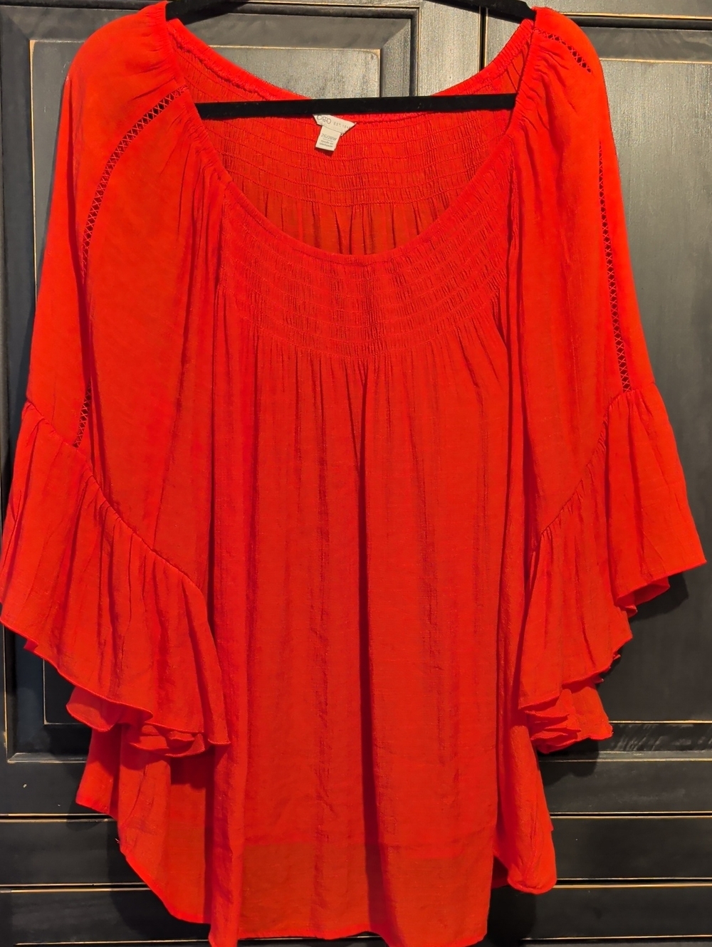 Cato Vibrant Red Ruffle-Sleeve Peasant Tunic